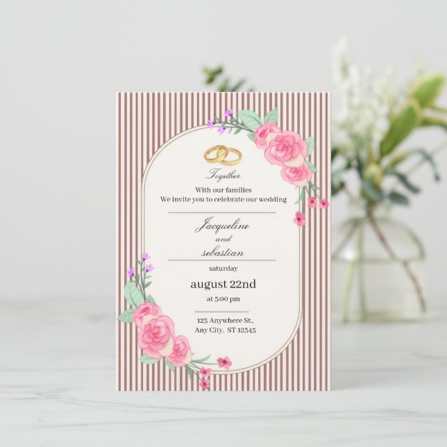 Invitación Boda floral elegante rosa (Anverso de pie)
