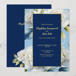 Invitación Boda floral elegante rosa blanca azul marino y cie