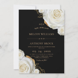 Invitación Boda floral elegante Rosa Blanca Negra
