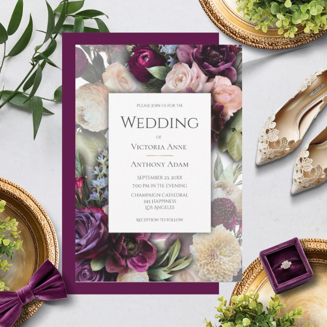 Invitación Boda floral elegante rosa de Borgoña (Subido por el creador)