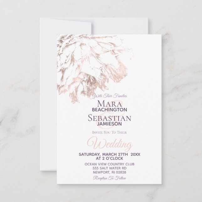 Invitación ~ Boda Floral Elegante Rosa de oro de Rubor (Anverso)