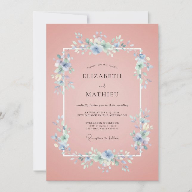 Invitación Boda Floral Elegante Rosa Polvorienta (Anverso)