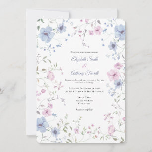 Invitación Boda floral elegante rosa y azul polvoriento