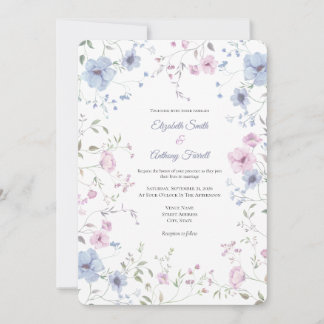 Invitación Boda floral elegante rosa y azul polvoriento