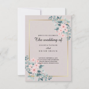 Invitación Boda floral elegante rosa y gris
