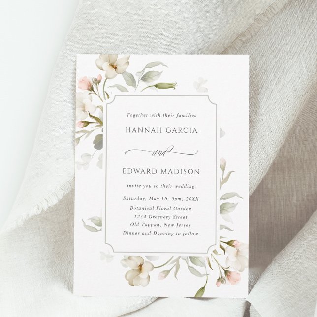 Invitación Boda floral elegante Rubor Sage blanco (Subido por el creador)