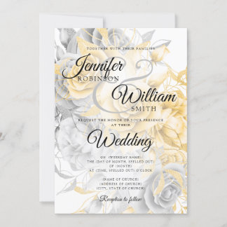 Invitación Boda floral elegante simple de oro y plata