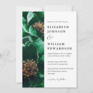 Invitación Boda floral elegante todo incluido en verde esmera