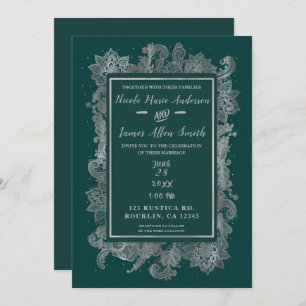 Invitación Boda floral elegante verde azul Verde azulado y pl