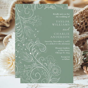 Invitación Boda floral elegante verde salvia