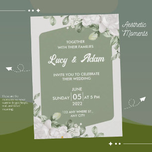 Invitación Boda floral elegante verde salvia blanca