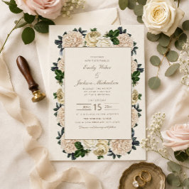 Invitación Boda floral elegante vintage marfil blanco crema