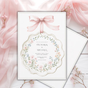 Invitación Boda floral elegante vintage rosa verde salvia