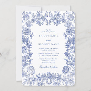 Invitación Boda floral elegante vintage rústica francesa azul