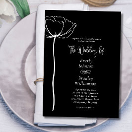 Invitación Boda Floral Elegante y Blanca Negra