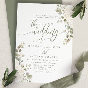Invitación Boda floral elegante y chic de marfil y salvia