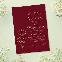 Invitación Boda floral elegante y elegante de oro