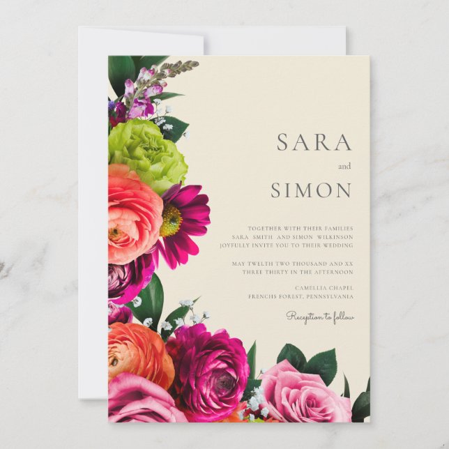 Invitación Boda floral elegante y moderno (Anverso)