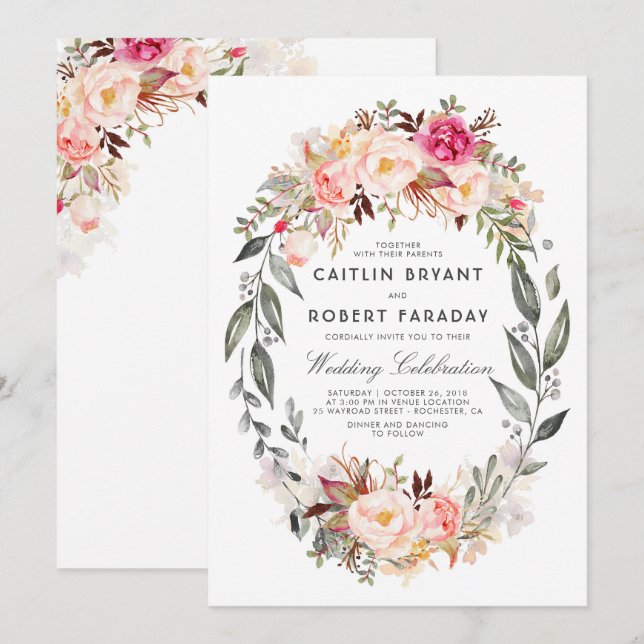 Invitación Boda floral elegante y rústico (Anverso / Reverso)