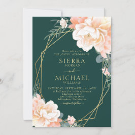 Invitación Boda floral Emerald Green Rubor Gold Peach
