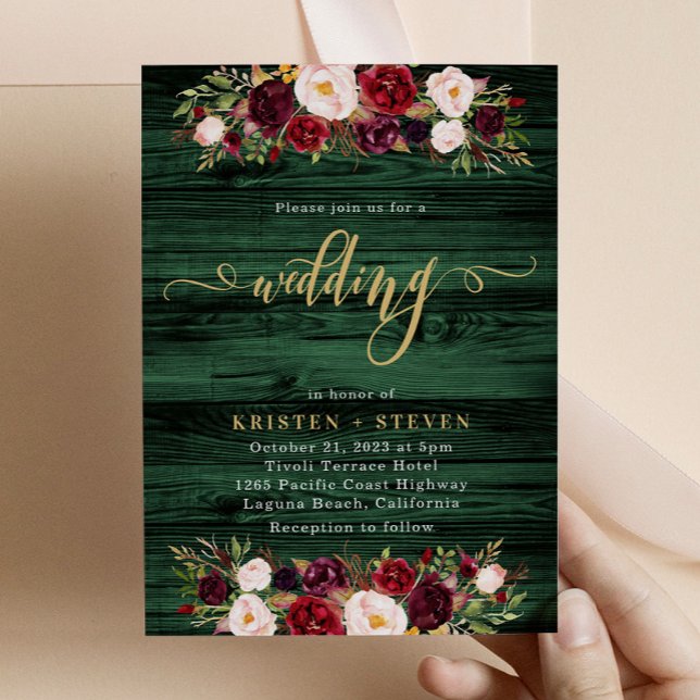 Invitación Boda floral Emerald Rustic Burgundy Marsala (Subido por el creador)