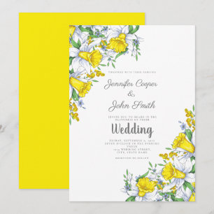 Invitación Boda floral en acuarela amarilla gris 