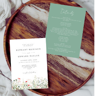 Invitación Boda floral en acuarela todo en uno