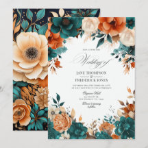 Boda floral en azul verdoso, naranja quemada y cha