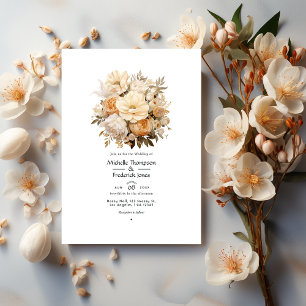 Invitación Boda floral en beige claro y champán