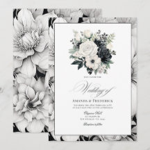 Boda floral en blanco y negro