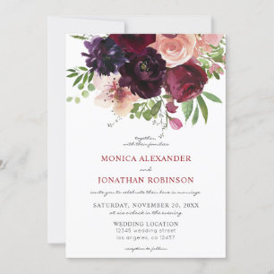 Invitación Boda floral en burdeos y rubor V2