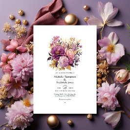 Invitación Boda floral en malva y dorado