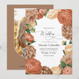 Invitación Boda floral en terracota, mocca y champán