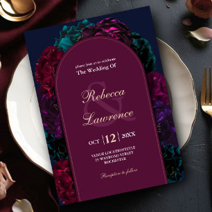 Invitación Boda floral en tono de joya de Borgoña