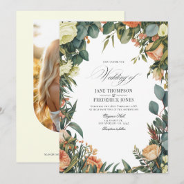Invitación Boda floral en verde salvia, melocotón y crema