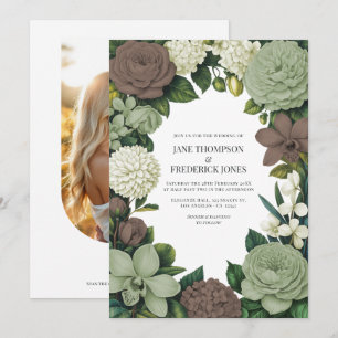 Invitación Boda floral en verde salvia, taupe y marfil
