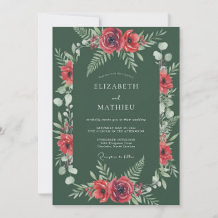 Invitación Boda Floral Encantada Verde Oscuro