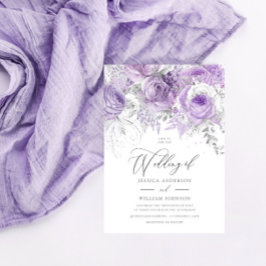 Invitación Boda floral encantado con plata y lavanda