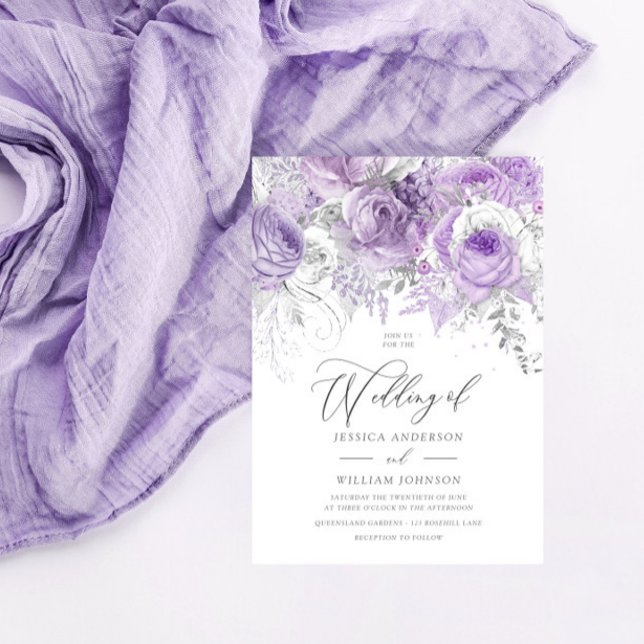 Invitación Boda floral encantado con plata y lavanda (Subido por el creador)