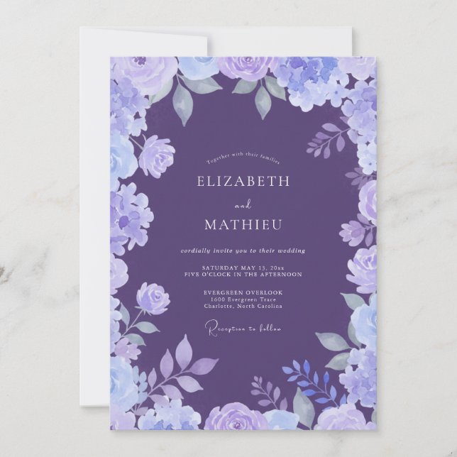Invitación Boda floral encantadora de ciruela (Anverso)