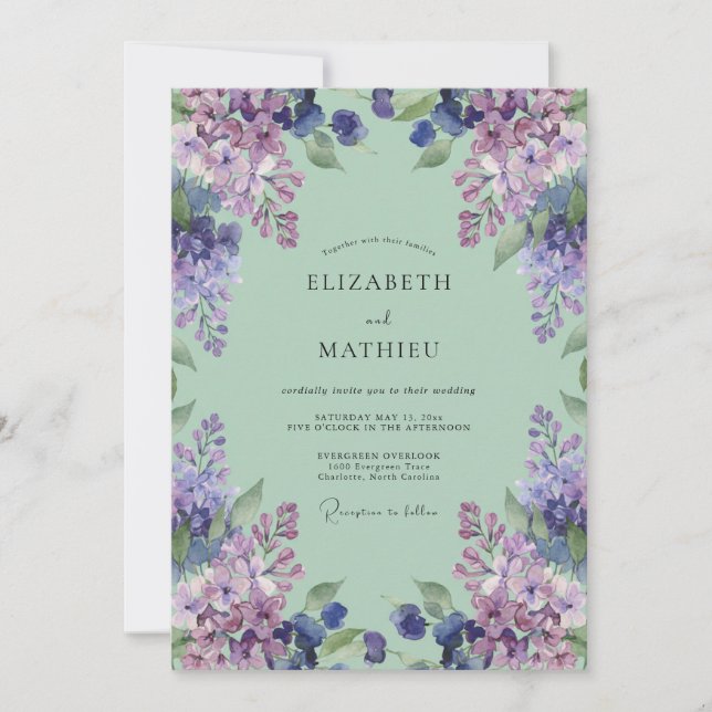Invitación Boda Floral Encantadora Verde Menta (Anverso)