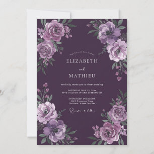 Invitación Boda floral enigmática de ciruela