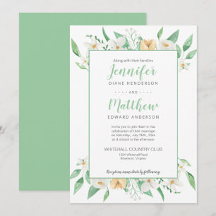 Invitación Boda floral enmarcada en blanco, amarillo y verde