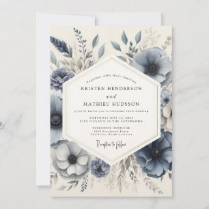 Invitación Boda floral escarchada azul pizarra