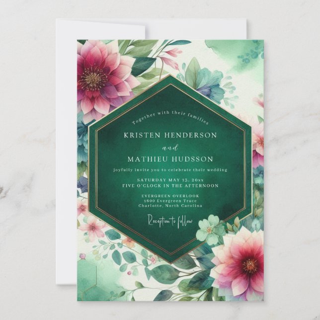 Invitación Boda Floral Esmeralda en Flor (Anverso)