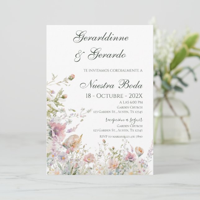 Invitación Boda Floral Española (Anverso de pie)