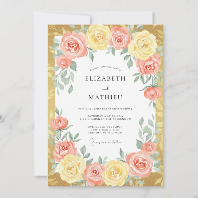 Invitación Boda floral espléndida de melocotón (Anverso)