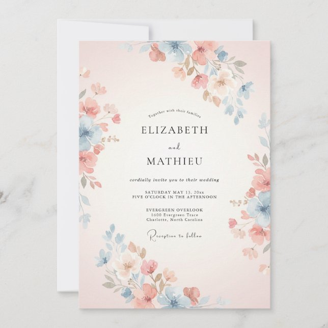 Invitación Boda floral espléndida de primavera con melocotón (Anverso)