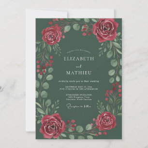 Invitación Boda floral espléndida en verde cazador
