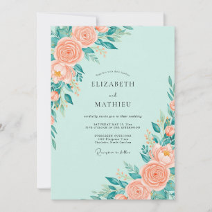 Invitación Boda floral espléndida en verde menta